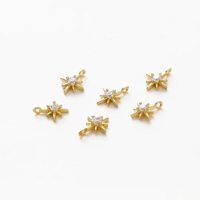 10Pcs 14K Plated Star Pendants with Zircon Charms for DIY Necklace Making