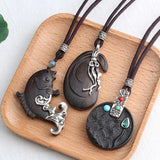 Retro Sandalwood Natural Stone Pendant Necklace Sweater Chain N602