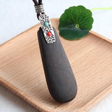 Retro Sandalwood Natural Stone Pendant Necklace Sweater Chain N602