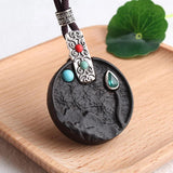 Retro Sandalwood Natural Stone Pendant Necklace Sweater Chain N602