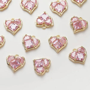 2PCS Pink Zircon Heart Pendant 14K Plated Jewelry Supplies