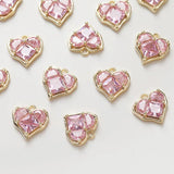 2PCS Pink Zircon Heart Pendant 14K Plated Jewelry Supplies