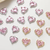 2PCS Pink Zircon Heart Pendant 14K Plated Jewelry Supplies