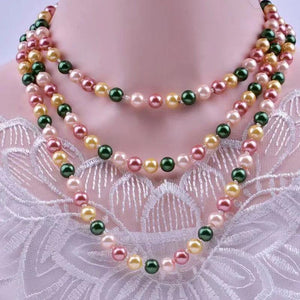 3 Rows Red Mix Colors Pearl Beads Necklace Women Girls Jewelry Hot Party