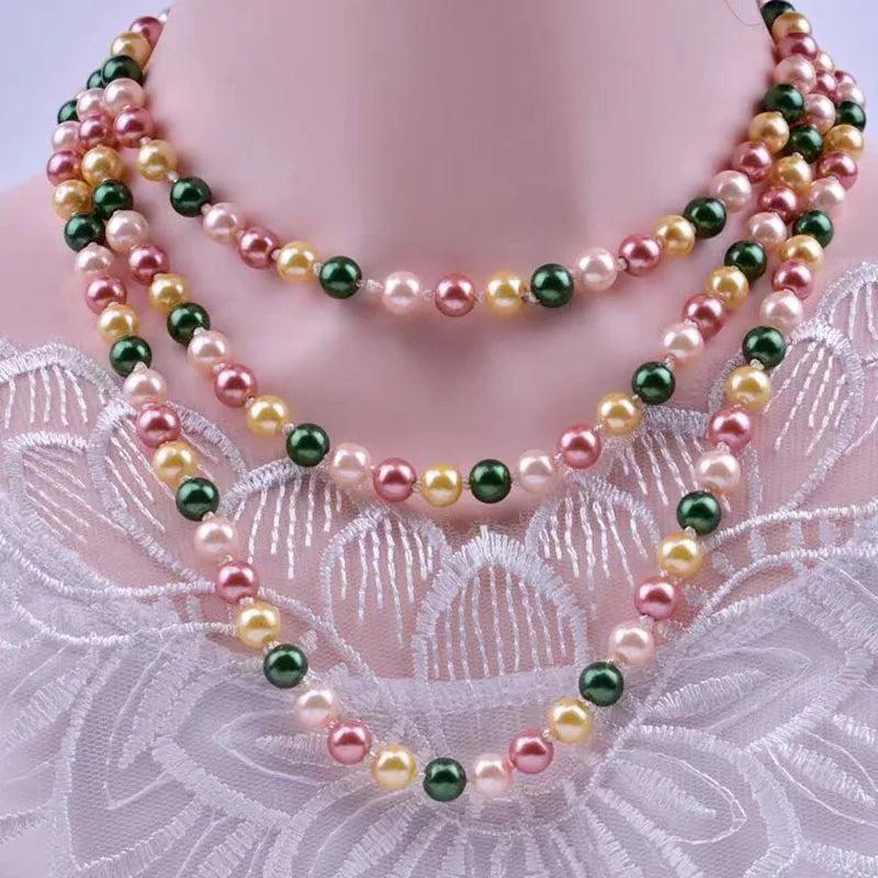 3 Rows Red Mix Colors Pearl Beads Necklace Women Girls Jewelry Hot Party