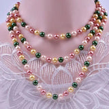 3 Rows Red Mix Colors Pearl Beads Necklace Women Girls Jewelry Hot Party