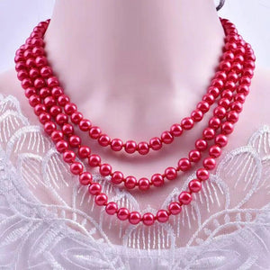 3 Rows Red Mix Colors Pearl Beads Necklace Women Girls Jewelry Hot Party
