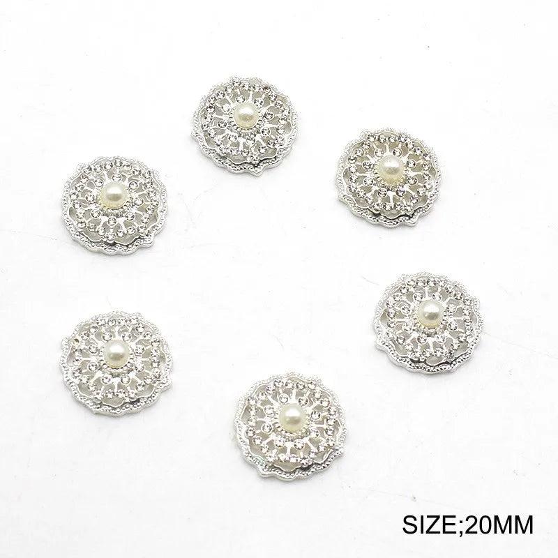 10Pcs 20MM Round Pearl Rhinestone Button DIY Wedding Dress Accessories