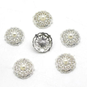 10Pcs 20MM Round Pearl Rhinestone Button DIY Wedding Dress Accessories