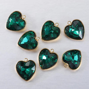5pcs Stainless Steel Heart Glass Pendants Green Charms Beads 13x15mm