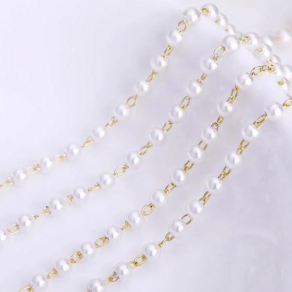 50CM Brass Chain with Pearls Beads Necklace DIY Jewelry