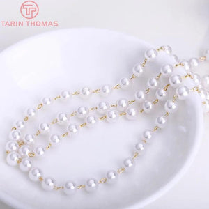 50CM Brass Chain with Pearls Beads Necklace DIY Jewelry
