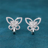 Pink Crystal Butterfly Clip Earrings Vintage Silver Animal Jewelry