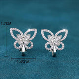 Pink Crystal Butterfly Clip Earrings Vintage Silver Animal Jewelry