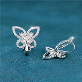 Pink Crystal Butterfly Clip Earrings Vintage Silver Animal Jewelry