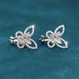 Pink Crystal Butterfly Clip Earrings Vintage Silver Animal Jewelry