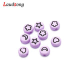 Purple Flower Star Moon Heart Beads Round Spacer Acrylic Beads