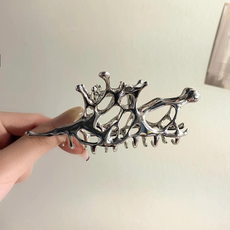 Y2k Geometric Claw Clips Silver Hair Accessories