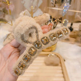 Korea Plush Crystal Hair Clips for Women Square Geometry Diamond Hair Claw Girls