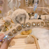 Korea Plush Crystal Hair Clips for Women Square Geometry Diamond Hair Claw Girls