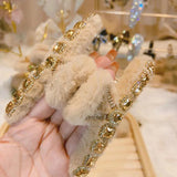 Korea Plush Crystal Hair Clips for Women Square Geometry Diamond Hair Claw Girls