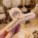 Korea Plush Crystal Hair Clips for Women Square Geometry Diamond Hair Claw Girls