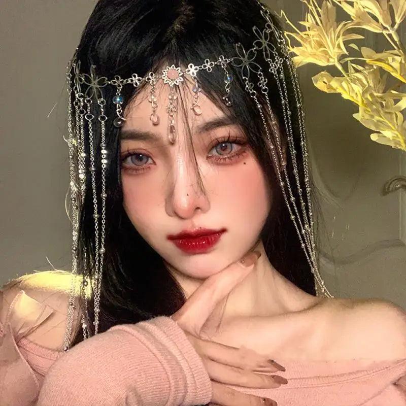 Retro Water Drop Rhinestone Hairpin Tassel Headband