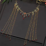 Retro Water Drop Rhinestone Hairpin Tassel Headband