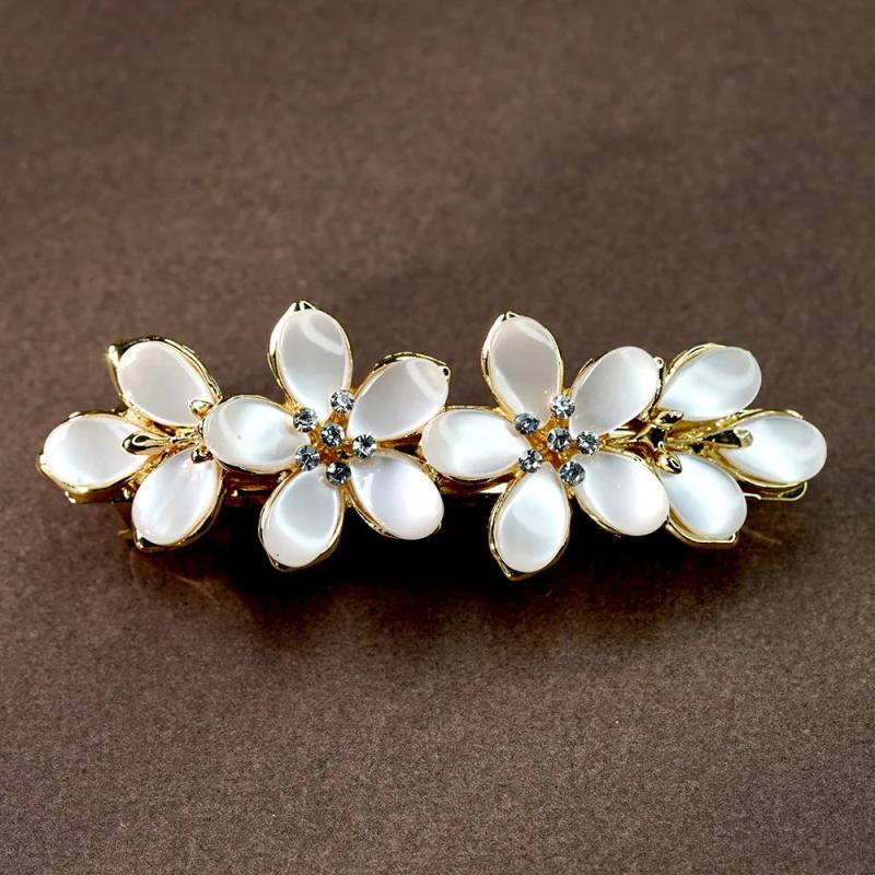 Cat's Eye Zircon Spring Hair Clip Pearl Bowknot