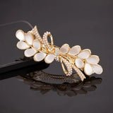 Cat's Eye Zircon Spring Hair Clip Pearl Bowknot