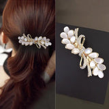 Cat's Eye Zircon Spring Hair Clip Pearl Bowknot