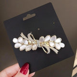 Cat's Eye Zircon Spring Hair Clip Pearl Bowknot