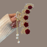 Large Flower Rhinestone Hair Claw Girls Ponytail Clip Retro Metal Shark Clips