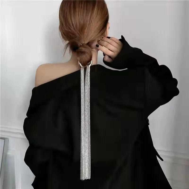 Silver Metal Hyperbole Tassel Hair Clip For Women