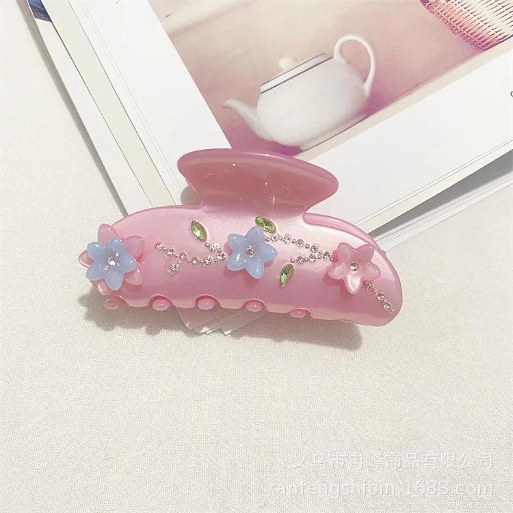 Korea INS Colorful Rhinestone Flower Hair Claws for Women