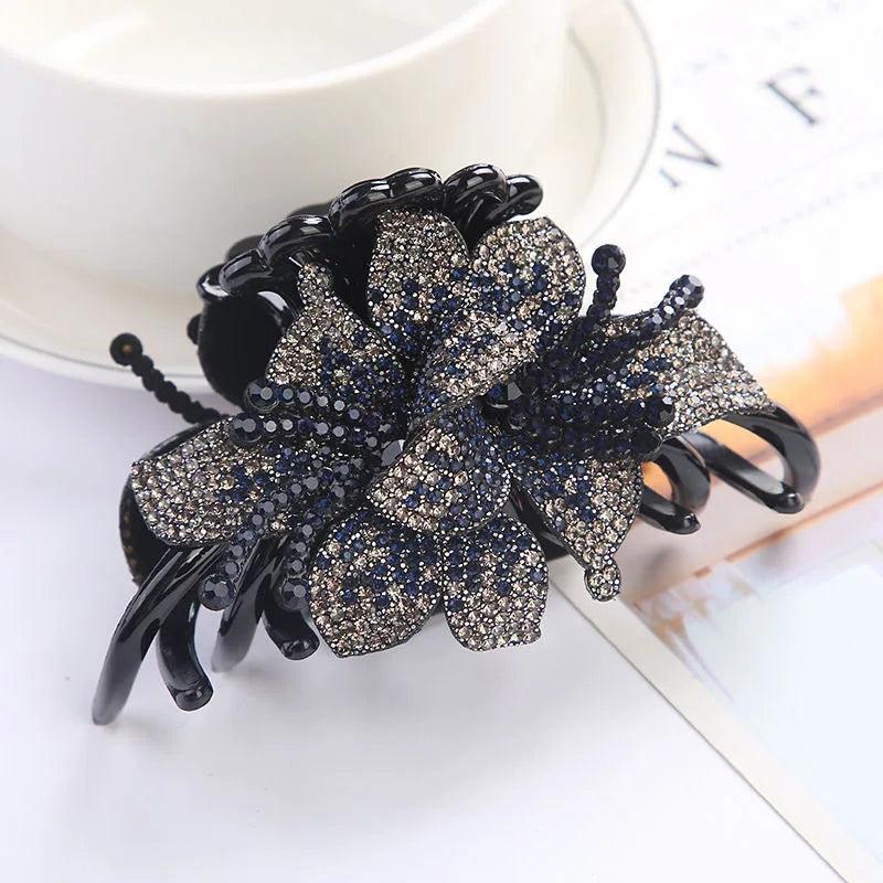 Double Flower Rhinestone Hair Claws Clips for Girls Women Hairpins