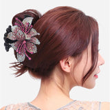 Double Flower Rhinestone Hair Claws Clips for Girls Women Hairpins