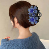 Double Flower Hair Claws Clips Rhinestone Hairgrip Barrettes