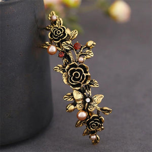 Vintage Floral Hair Clips Set, Crystal Metal Barrettes for Women