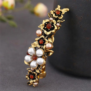 Vintage Floral Hair Clips Set, Crystal Metal Barrettes for Women