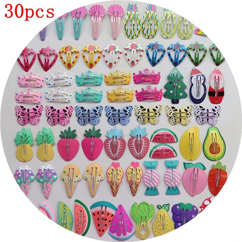 30pcs Cartoon Animal Fruit Hairpins Girls Sweet Hair Decorate Metal Hair Clip