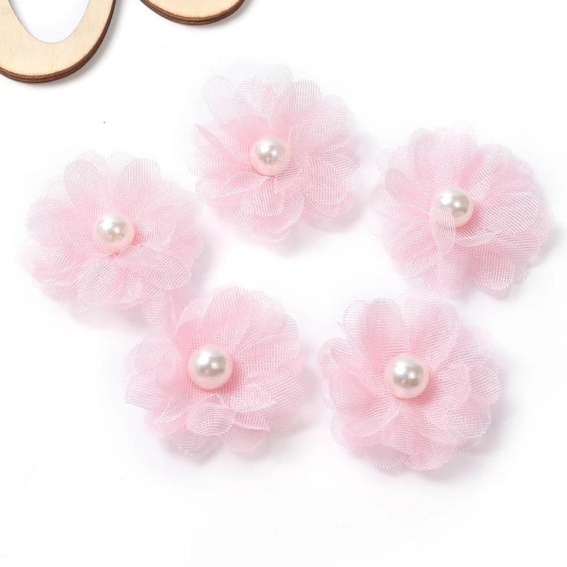 5Pcs Chiffon Flowers & Pearls Hairpin Craft DIY Bridal Wedding Dress