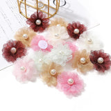 5Pcs Chiffon Flowers & Pearls Hairpin Craft DIY Bridal Wedding Dress