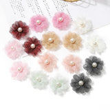 5Pcs Chiffon Flowers & Pearls Hairpin Craft DIY Bridal Wedding Dress