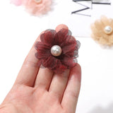 5Pcs Chiffon Flowers & Pearls Hairpin Craft DIY Bridal Wedding Dress