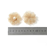 5Pcs Chiffon Flowers & Pearls Hairpin Craft DIY Bridal Wedding Dress