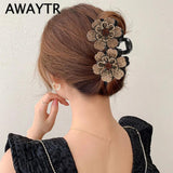 Rhinestone Double Flower Hair Claws Clips Crystal Hairgrip for Women