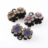 Rhinestone Double Flower Hair Claws Clips Crystal Hairgrip for Women