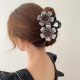 Rhinestone Double Flower Hair Claws Clips Crystal Hairgrip for Women