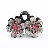 Rhinestone Double Flower Hair Claws Clips Crystal Hairgrip for Women